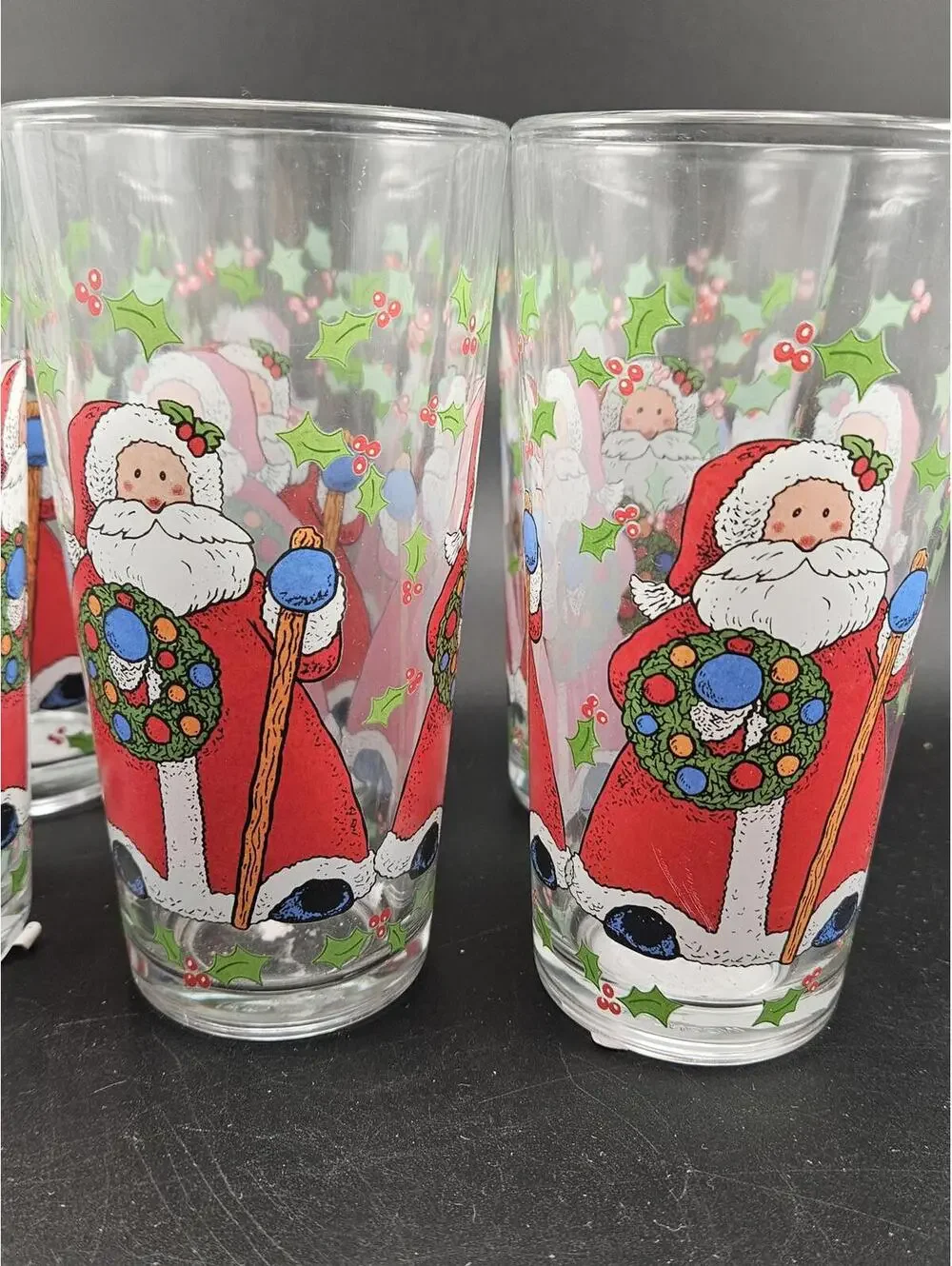 Vintage Christmas Santa Claus Tumblers Set of 6 KIG Glass Indonesia